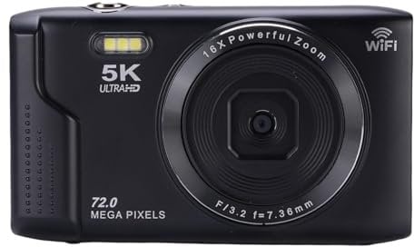 5K Digitalkamera für Fotografie, WLAN 75MP Vlogging -Kameras, AF -Autofokus -Videokamera 2,8 Zoll LCD -Bildschirm mit 16 -facher Zoom, Kompakter Vlog -Travel Camara, 1200mAh (Black)
