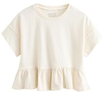 NEXT Mädchen Standard Kurzarmshirt mit Schößchen aus 100% Baumwolle Ecru Numeric_92-Numeric_98