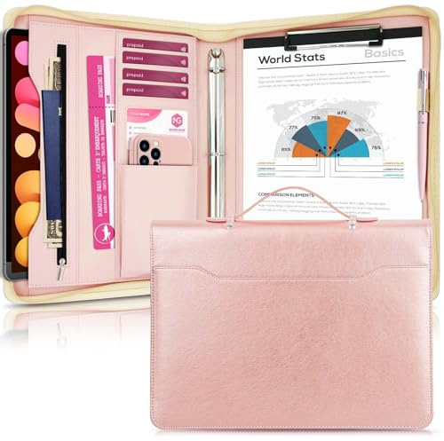 IYGHV Portfolio Binder, Zippered PU Leather Padfolio with Handle, Rose Gold