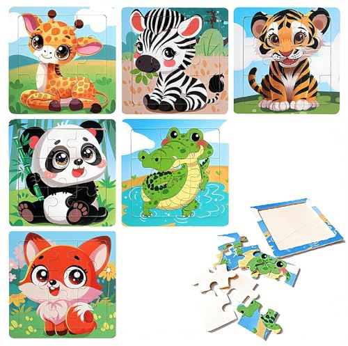 Kids Puzzles, Wooden Puzzles for 2+ Year Olds, Toddler Jigsaw Puzzles with 6 Animal Designs, 9-Piece Wooden Jigsaw Puzzles for 3 Year Olds, Toddler Toys for Early Learning