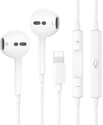 Earphones Wired [MFi Certified] In Ear Headphones Wired for iPhone Stereo Noise Earphones Built-in Microphone & Volume Control Compatible with iPhone 14/13/12 /11/SE/XR/XS/X/8/7/iPad Pro/All iOS