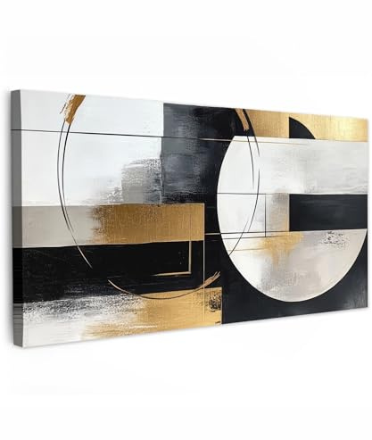 MuchoWow© Leinwand Bilder XXL Deko Schlafzimmer Aesthetic Große | 160x80 cm - Leinwandbilder Wohnzimmer Gemälde Foto Geschenk Living Room Decoration Abstrakt - Gold - Silber - Formen