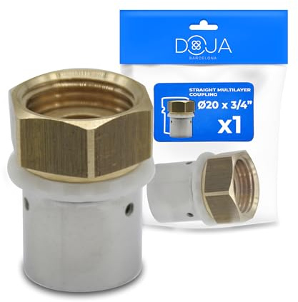 DOJA Barcelona Pressfitting Kupplung - Ø20mm x 3/4 - 4er- Pack - Einfache Montage - Pressfitting für Mehrschichtrohr - Mehrschichtverschraubung mit Perfektem Dichtungsdesign - Quetschverbinder