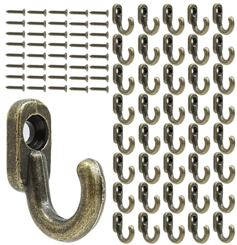 HLziy 40 Pcs mini Wall Mounted Hooks 0.6 x 0.2 in, Vintage Bronze Hooks with 40 PCS Screws Retro Door Robe Hook for Key, Hat, Necklace, and More,Ideal for Home, Office and DIY Décor