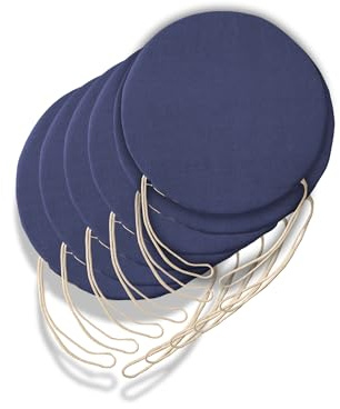 6 runde Sitzkissen für Küchenstuhl, abnehmbarer Bezug, Stuhlkissen mit Bändern, hergestellt in Italien, Dicke 3 cm, Dekoration für Zuhause (Blau, Durchmesser 35 cm)