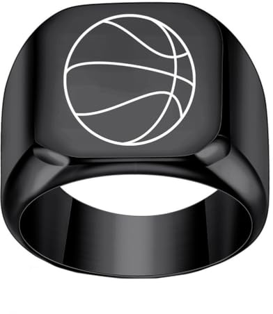 HIJONES Herren Damen 18mm Basketball Edelstahl Ring Minimalistisch Personalisiert Vintage Band Schmuck