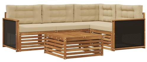 vidaXL Outdoor-Sofagarnitur 5 pcs Natur und Beige 79 x 79 x 37 cm, Patio Loungeset, modernes Sofa für draußen, wetterbeständiger Gartenspaß, Bequeme Terrassenmöbel