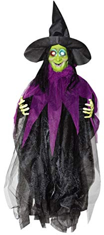 Horror-Shop Halloween Hexe mit Leuchtaugen & Sound als Klassische Hängefigur für Halloween & Walpurgisnacht 87cm