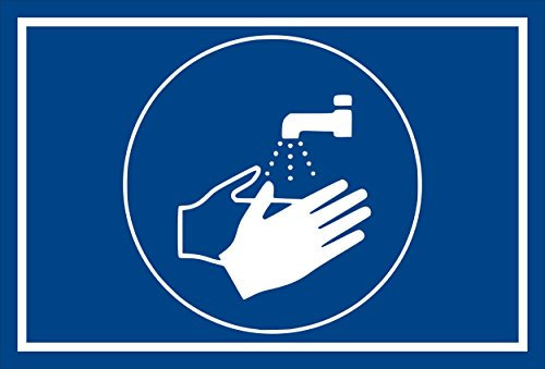 Melis-Folienwerkstatt Schild - Gebots-Zeichen - Hände waschen - entspr. DIN ISO 7010 / ASR A1.3 – 15x10cm mit Bohrlöchern | stabile 3mm Starke PVC Hartschaumplatte – S00361-021-E +++ in 20 Varianten