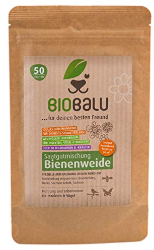 Biobalu Bienenweide - Blumenwiese Samen mehrjährig & winterhart, Samen - Über 40 heimische Blumen und Wildkräuter, spezielle Artenauswahl für den Nordosten 50g