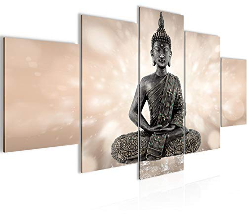 Runa Art Bild Wohnzimmer Schlafzimmer Buddha Feng Shui 5 Teilig Zen Beige Braun Wandbilder auf Vlies Leinwand 506653a