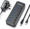 RSHTECH Powered USB C 3.0 Hub, USB C to 7-Port USB 3.0 Hub with Individual On/Off Switches with 5V/2A Power Adapter (RSH-518C)