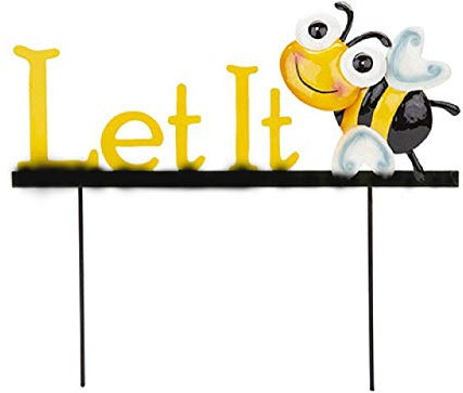 Let it Bee Garden Sign - Very Cute Yellow and Black Metal Sign with Message and Sweet Smiling Bee (Sign) Item Name (aka Title)