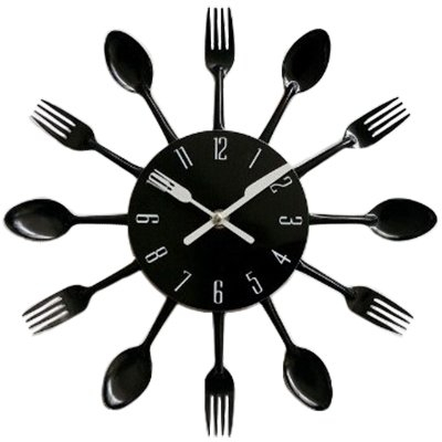 AMAZLIFE Kitchen Wall Clock, Kitchen Cutlery Wall Clock with Forks and Spoons 3D Removable Modern Creative Wall Clock for Home Room Decor and Nice Gifts (Black)