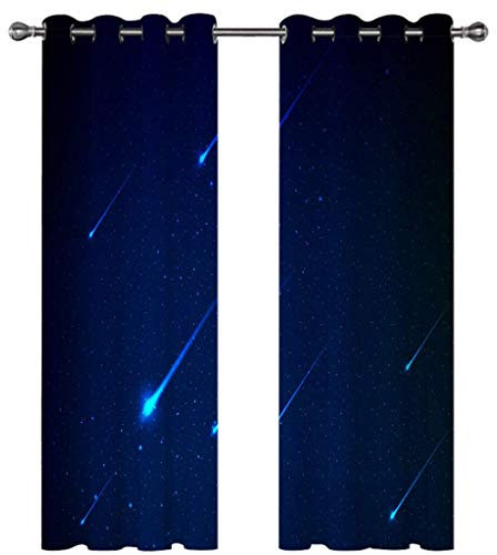 Romantische Navy Blau Galaxie Sternenhimmel Schatten Vorhänge für Wohnzimmer Erwachsene Kinder Schlafzimmer Dekoration Blackout Vorhänge 2 Panel Set (Blau 3,B 116 x H 137cm)