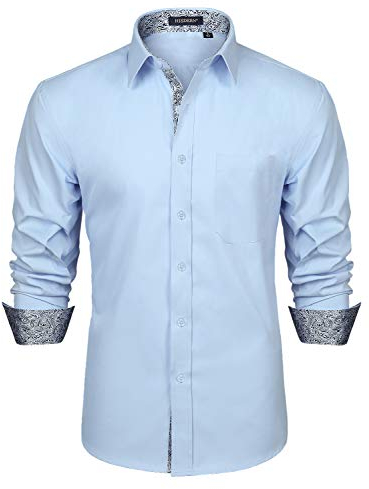 HISDERN Chemise contrastee Interieure pour Hommes Decontracte Formel Classique a Manches Longues col Coupe reguliere,XXL,Bleu
