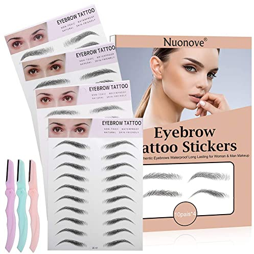 Augenbrauen Tattoo Aufkleber, 4D Haarähnliche Authentische Augenbrauen, 4D Tattoo Augenbrauen, Makellos Wasserdichter Augenbrauenstempel, 40 Paar Augenbrauenaufkleber + 4 Augenbrauentrimmer