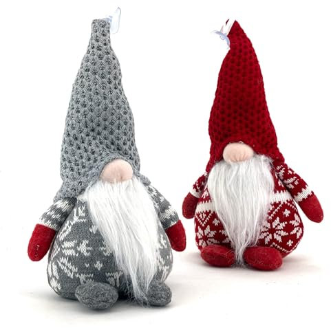 heimtexland ® Deko Wichtel Weihnachten mit Saugnapf 30 cm Fenster Dekoration Türstopper Strick Norweger Grau Typ711