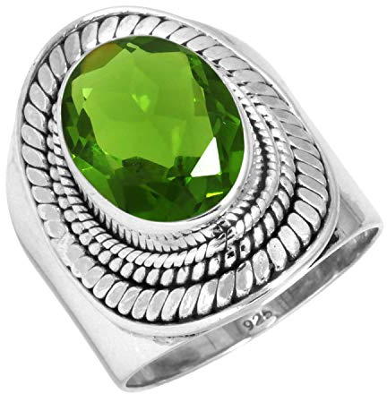 Jeweloporium Grüner Peridot-Quarz-Silberring Größe 49 (15,6), 925er Sterlingsilberring für Damen, ovaler Edelstein-Boho-Schmuck