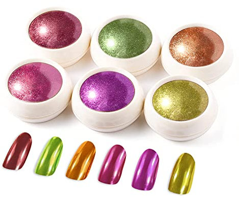 BISHENGYF 6 Boxes Chrome Nail Powder, Metallic Fluorescent Pigment, Shiny Neon Mirror Effect Powder for Nail Art Design Decoration(Summer Series)