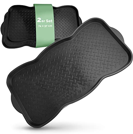 Entrando Schuhablage 74x37 cm 2er Set – Abtropfmatte für Eingang, Garage & Terrasse – schwarz, flach & robust – Schmutzwanne & Unterlage aus Kunststoff für Schuhe