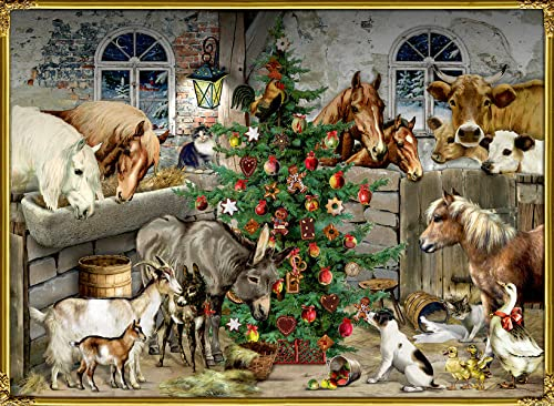 Wandkalender: Nostalgische Weihnachten bei den Tieren im Stall