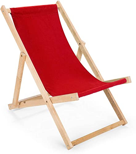 Liegestuhl klappbar aus Holz - 2er Set rot Gartenliege aus Buchenholz Faltbare Sonnenliege, Strandliege für Balkon, Terrasse & Strand