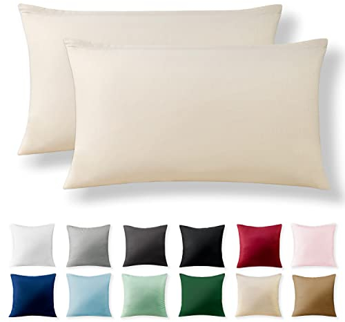 Alreya 2er-Set Renforcé Kissenbezug 40 x 80 cm - 100% Baumwolle mit YKK Reißverschluss, Superweicher Kopfkissenbezug 40x80, Kissenhülle, Beige, nur Kissenbezug