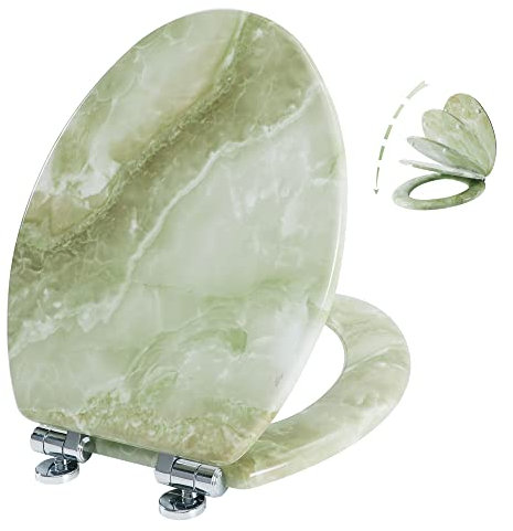 Angel Shield Marble Toilet Seat Durable Molded Wood with Quiet Close, Easy Clean, Quick-Release Hinges Elongated Toilet Seat (Elongated, Green Marble)