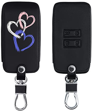 kwmobile Key Cover Compatible with Renault 4 Button Car Key Smart Key (only Keyless Go) - Faux Leather Car Key Fob Protector - Violet / White / Black