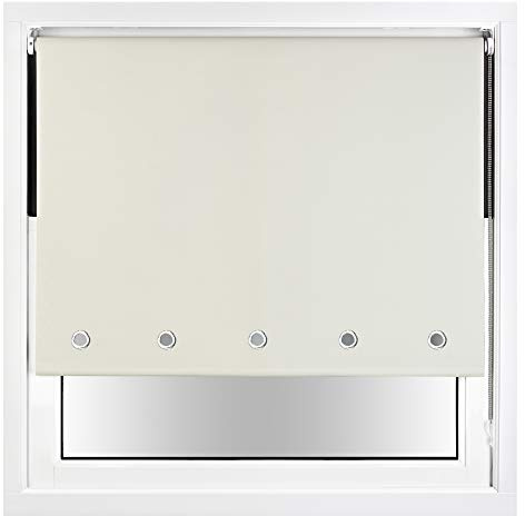FURNISHED Blackout Roller Blind with Round Eyelets & Metal Fittings Trimmable - Cream, 100W x 165H cm
