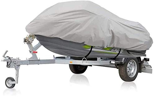 Motorbootabdeckung, Universal Jetski AbdeckungAus Wasserdichtem Oxford-Gewebe 210D Jet Ski Cover für 420 * 300cm das Boot,Grau,136 to 145