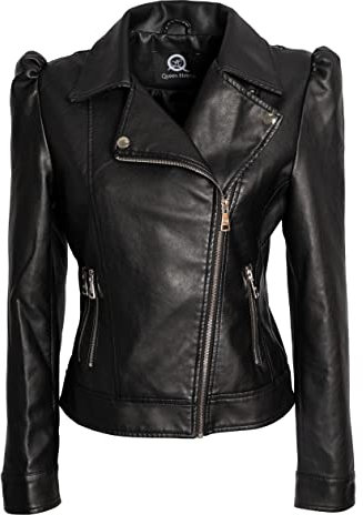 QUEEN HELENA Chiodo Giacca in Ecopelle Borchiata Giubbino Corto Giacchetta Casual Biker Motociclista Leggera Comoda Donna Y3006 Nero S