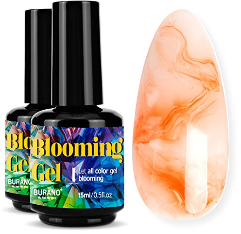 BURANO Nail Blooming UV Gel Clear 0,5 floz 2 Flaschen, Bloom Gel Nail Art für Nägel Klarer Blooming Gel Nagellack für Spreiteffekt (Blooming 2)