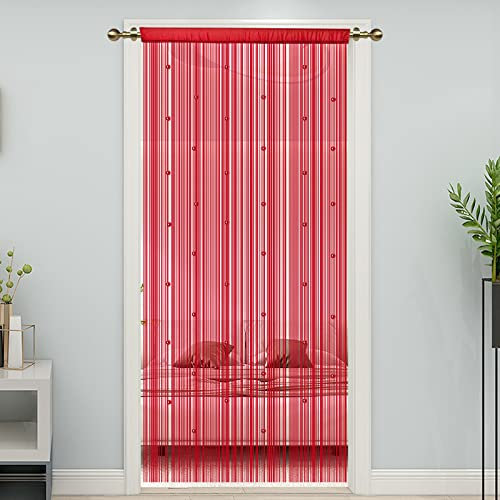 LaSyL Beaded String Curtains for Doorways, Red 39 x 110 inches, Crystal Beads Screens Home Privacy Decor, Suitable for Living Room Partition Closet Doors Hallway Entrance