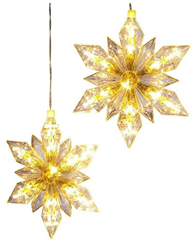 Haushalt International 76913 Weihnachtssterne 2er Set mit jeweils 25 LEDs warmweiß 23,5cm Batterie