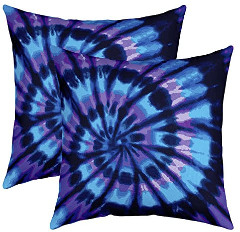 Lila Batik-Kissenbezüge, 45,7 x 45,7 cm, 2er-Set, blaue Spiralbindung, Batik-Kissenbezüge für Schlafzimmer, Wohnzimmer, Boho, Bohemian, , Hippie, abstrakte bedruckte dekorative Kissenbezüge,