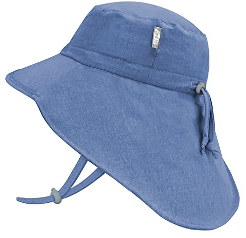 Jan & Jul Wide Brim Sun Hats for Little Kids with Neck Flap (L: 2-5 Years, Blue with Blue Trim)