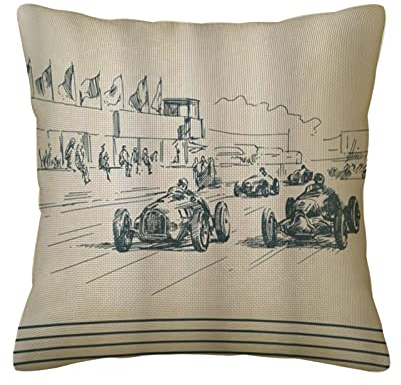 Correngo Kissenbezüge aus Baumwollleinen,Oldtimer Oldtimer Rennwagen Sport nostalgisch skizzenhaften Doodle-Stil, Quadratischer Kissenbezug Home Sofa Dekoration Kissenbezug 18 x 18