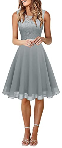 Onsoyours Robe de Cocktail Femme Longue Robes Soirée en Dentelle Mousseline de Soie Robes Chic Elégant sans Manches Sexy Robe Asymétrique A1 Gris S