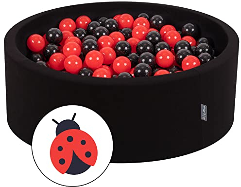 KiddyMoon Bällebad Bällepool Mit Bunten Bällen 90X30cm/200 Bälle ∅ 7Cm Für Babys Kinder Rund, Marienkäfer:Schwarz/Rot