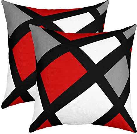 2er Set Kissenbezüge Geometrie Kissenbezüge 40x40cm Geometrische Streifen Linien Dekokissen Dekor Kissenhülle Kissenbezug Umkehrbar Moderne Abstrakte Kunst Plaid Schwarz Weiß Grau Rot Wurf Dekokissen