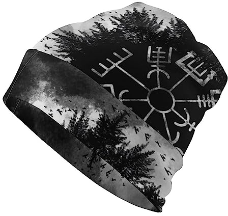 LDZDGD Vikings Knit Cuffed Beanie, 3D Druck Nordische Mythen Muster, Outdoor Slouchy Kopfbedeckung für Männer & Frauen (Color : Viking Compass, Size : One Size)