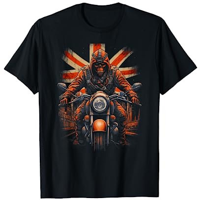 Retro Motorcycle Vintage UK Flag Biker T-Shirt