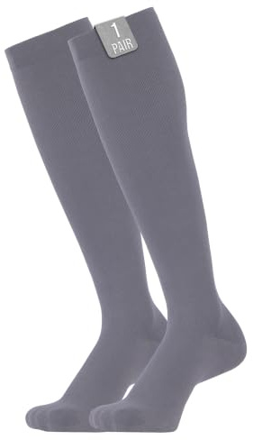 360 RELIEF Bas de Contention pour Femme et Homme Chaussettes de Compression | 1 Paire 15-20 mmhg Chaussette Contentions Idéales pour Vols, Course, Voyages et Sports sac de Lavage 4XL Gris