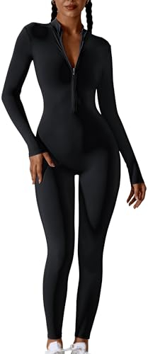 Valcatch Damen Yoga Jumpsuits Langarm Volle Länge Workout Gym Nahtlose Einteilige Bodys für Frauen Casual Unitard