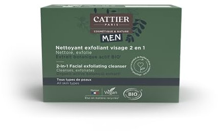 Cattier Men – Peeling-Reiniger, für Herren, 2-in-1, robust, organisch, für alle Hauttypen – 85 g