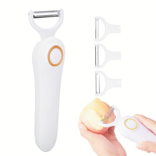 Topyond Pelador Eléctrico De Patatas, Manzana, Ajo, Verduras, Naranjas, Pelador De Frutas Y Verduras Recargable por USB con 3 Cabezales Cortadores, Herramientas De Cocina para El Hogar