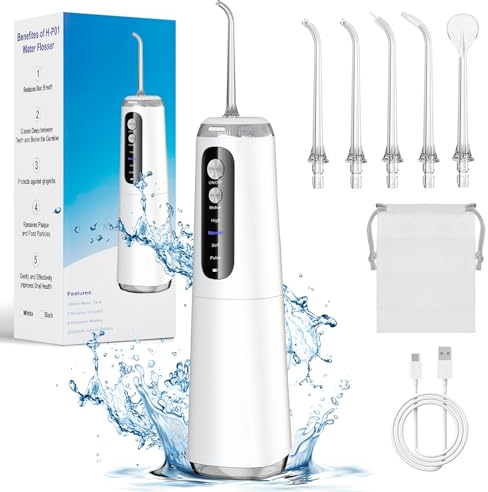 Munddusche Kabellos Zahndusche mit 4 Modi & 5 Düsen, 280ml Wassertank | 2000mAh Batterie | IPX7 Wasserdicht, Tragbare Water Flosser USB Wiederaufladba Zahndusche Zahnreiniger für Reisen/Hause/Büro