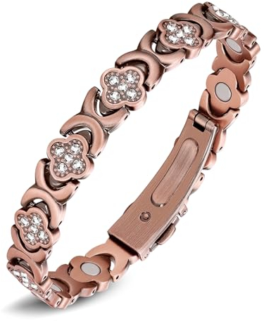 Jeracol Lymphdrainage-Kupfer-Magnetarmband für Damen, Kupfer-Armband mit Glücksklee, verstellbare Länge, mit Größenwerkzeug, in Geschenkbox